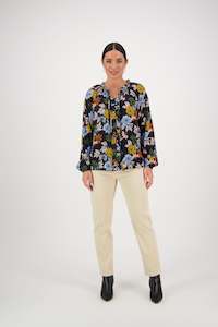 4404 Viva La Bloom - V Neck Top with Front Frill and Neck Ties