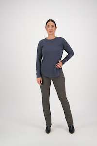 4396A Denim Blue - Round Neck Top with Cuff Detail