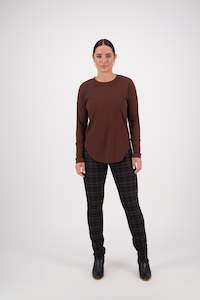 4396A Chocolate - Round Neck Top with Cuff Detail