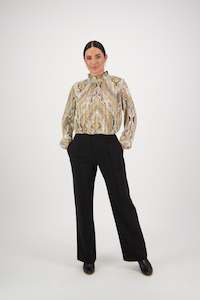 Button Up Pants Outlet: 5979 Black - Wide Leg Full Length Dress Pant with Elastic Back Waistband