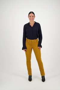 Button Up Pants Outlet: 5910M Mustard - Narrow Leg Full Length Pinwale Cord Pant with Fly