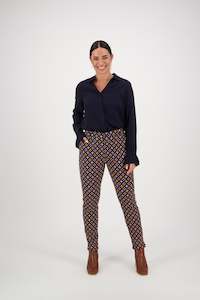 Button Up Pants Outlet: 5899A Stellar - Skinny Leg Ankle Grazer Printed Pant with Elastic Back Waist