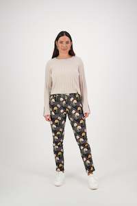 Button Up Pants Outlet: 5899A Karma - Skinny Leg Ankle Grazer Printed Pant with Elastic Back Waist