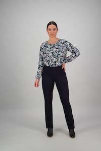 Pull On Pants Outlet: 234E Navy Marle - Slim Leg Full Length Pull On