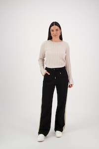 5006 Black - Wide Leg Full Length Pant with Side Stripe Panel