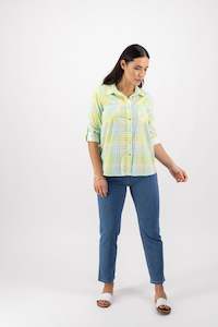 4384 Sorbet Check - Button Front Shirt with Tab Sleeve