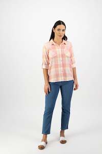 4384 Fiesta Check - Button Front Shirt with Tab Sleeve