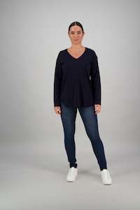 4433 Ink - 100% Merino V Neck Top with Round Hem