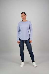 4432 Iceberg - 100% Merino Round Neck Top with Dome Cuff Detail