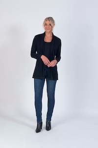 Merino Outlet: 4430 Black - 100% Merino Longline Relaxed Open Cardi