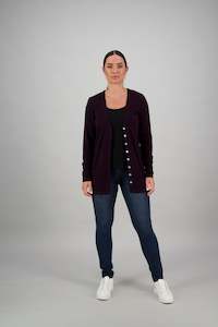 4393 Mulberry - 100% Merino Longline Button Up Cardi