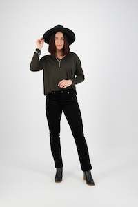 Button Up Pants Permanent: 5911M Black - Straight Leg Full Length Pinwale Cord Pant with Fly