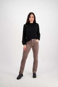 Button Up Pants Permanent: 5911M Taupe - Straight Leg Full Length Pinwale Cord Pant with Fly