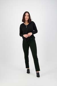 Button Up Pants Permanent: 5911M Forest - Straight Leg Full Length Pinwale Cord Pant with Fly