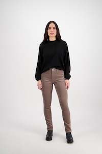 Button Up Pants Permanent: 5910M Taupe - Narrow Leg Full Length Pinwale Cord Pant with Fly