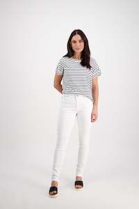 5535 White Denim - Skinny Leg Full Length Basket Weave Jean