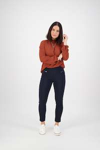 5853 Navy - Skinny Leg Ankle Grazer Pull On Pant