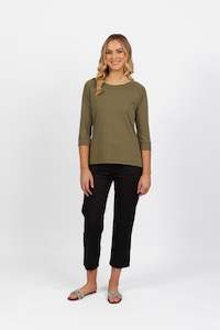 4381 Olive - Boat Neck 3/4 Sleeve Top