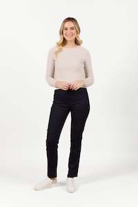 S234 Navy Velvet - Slim Leg Full Length Pull On