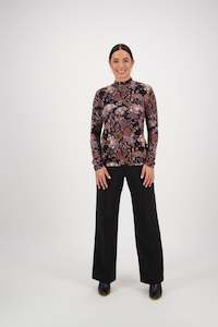 Tops Outlet 1: 4344 Vintage - Long Sleeve Printed Knit Top with High Neck