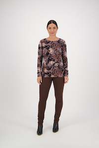 Tops Outlet 1: 4310 Vintage - Long Sleeve Round Neck Printed Knit Top