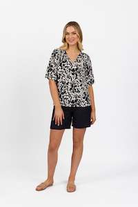 Tops All 1: 4447 Coco - Short Sleeve V Neck Top with Shirred Shoulders