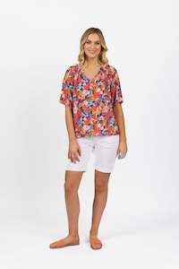 4447 Rio - Short Sleeve V Neck Top with Shirred Shoulders