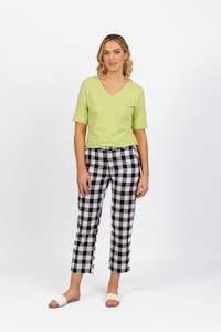 5018 Rainbow Check - Slim Leg 7/8 Pant with Fly and Elastic Back Waistband