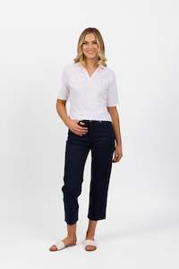 5973LW Navy - Plain Lightweight Slim Leg 7/8 Length Pant With Fly