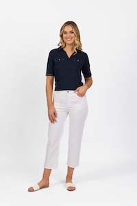 5973LW White - Plain Lightweight Slim Leg 7/8 Length Pant With Fly