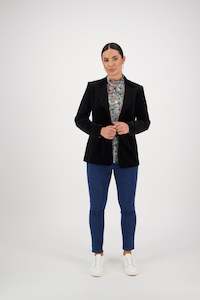 2063M Black - Shaped Lined Cord Blazer with Back Vent and Button Cuff Detail