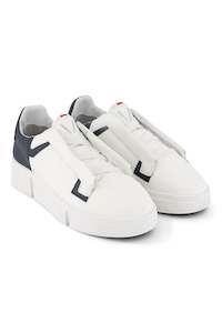 Footwear: VS-004 White/Navy - Laceless Sneaker