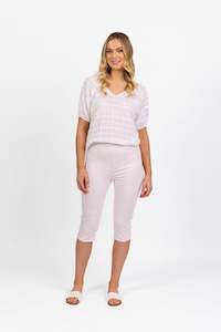 Summer 24: 261LW Pink Gingham - Printed Skinny Leg 3/4 Length Lightweight Pull On