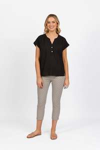 4452 Black - Plain Dropped Shoulder Top with 1/2 Placket