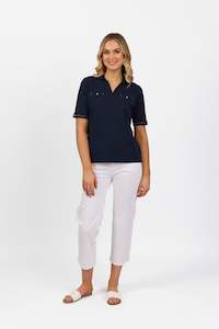 4458 Ink - Collared Polo with Sleeve Cuff Detail