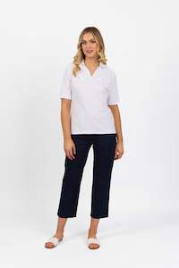 4458 White - Collared Polo with Sleeve Cuff Detail