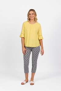 Tops S24: 4382A Lemon - Round Neck Top with Elbow Length Frill Sleeve