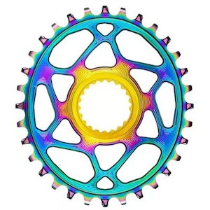 Bicycle and accessory: Absolute Black Shimano Dm Hg+ Chainring Pvd Oval Rainbow