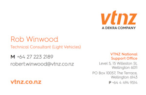 Vehicle Testing New Zealand: Rob Winwood 85 x 55mm