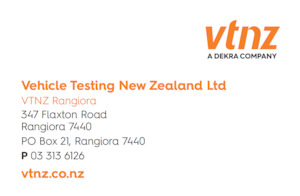 Vehicle Testing New Zealand: Rangiora 85 x 55mm