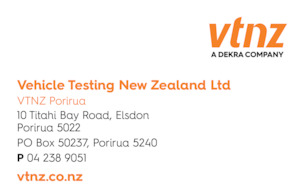 Vehicle Testing New Zealand: Porirua 85 x 55mm