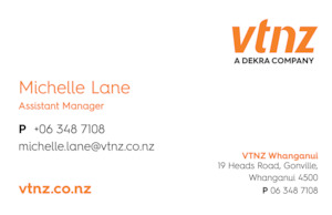 Vehicle Testing New Zealand: Michelle Lane 85 x 55mm