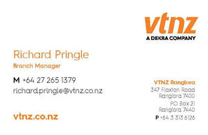 Vehicle Testing New Zealand: Richard Pringle 85 x 55mm