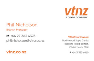 Vehicle Testing New Zealand: Phil Nicholson 85 x 55mm