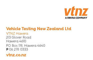 Vehicle Testing New Zealand: Hawera Station 85 x 55mm