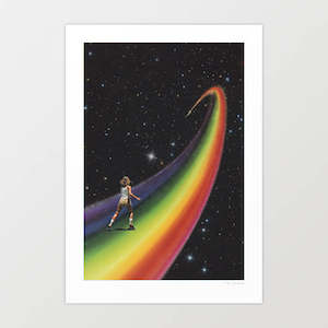 Artist: 'Retro Cosmic Rainbow Roller Skating' Art Print by Vertigo Artography