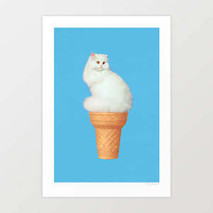 'Cat Ice Cream - Blue' Art Print by Vertigo Artography