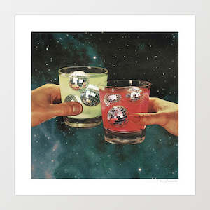 Artist: 'Cosmic Cheers - Disco Ball Margarita' Art Print by Vertigo Artography