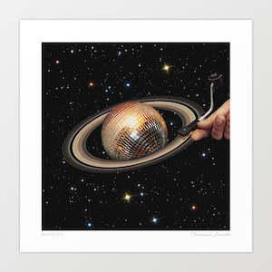 'Galactic DJ II - Saturn Disco Ball' Art Print by Vertigo Artography