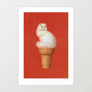 'Cat Ice Cream - Red' Art Print by Vertigo Artography